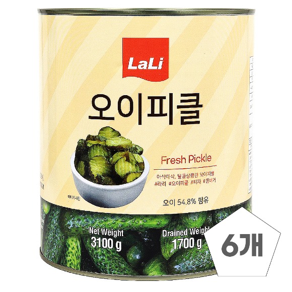 1박스) 라리 업소용 대용량 오이피클 슬라이스 3.1kg x 6개입