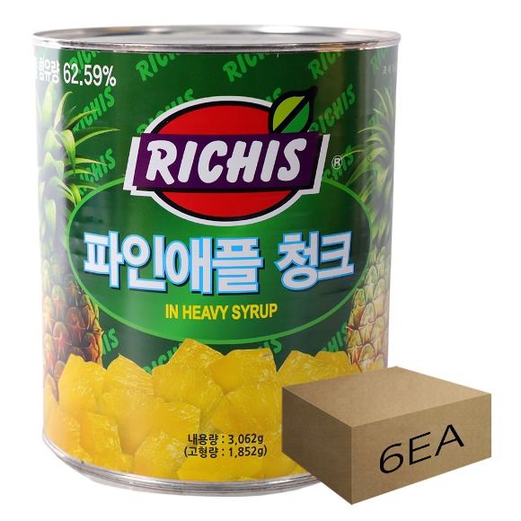 1박스) 리치스 업소용 대용량 파인애플 청크 3kg x 6개입