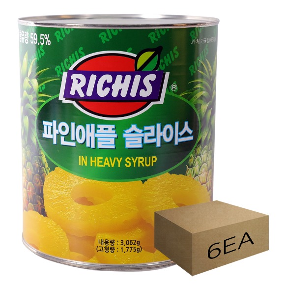 1박스) 리치스 업소용 대용량 파인애플 슬라이스 3kg x 6개입