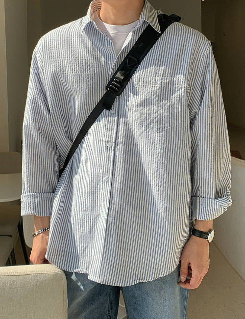 어썸 오버핏 스트라이프 셔츠 (5color)
