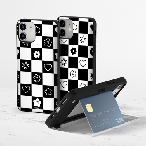 (카드+거울/도어범퍼)아이폰,갤럭시 와글이 체커보드 마그네틱 케이스- 아라유케이스