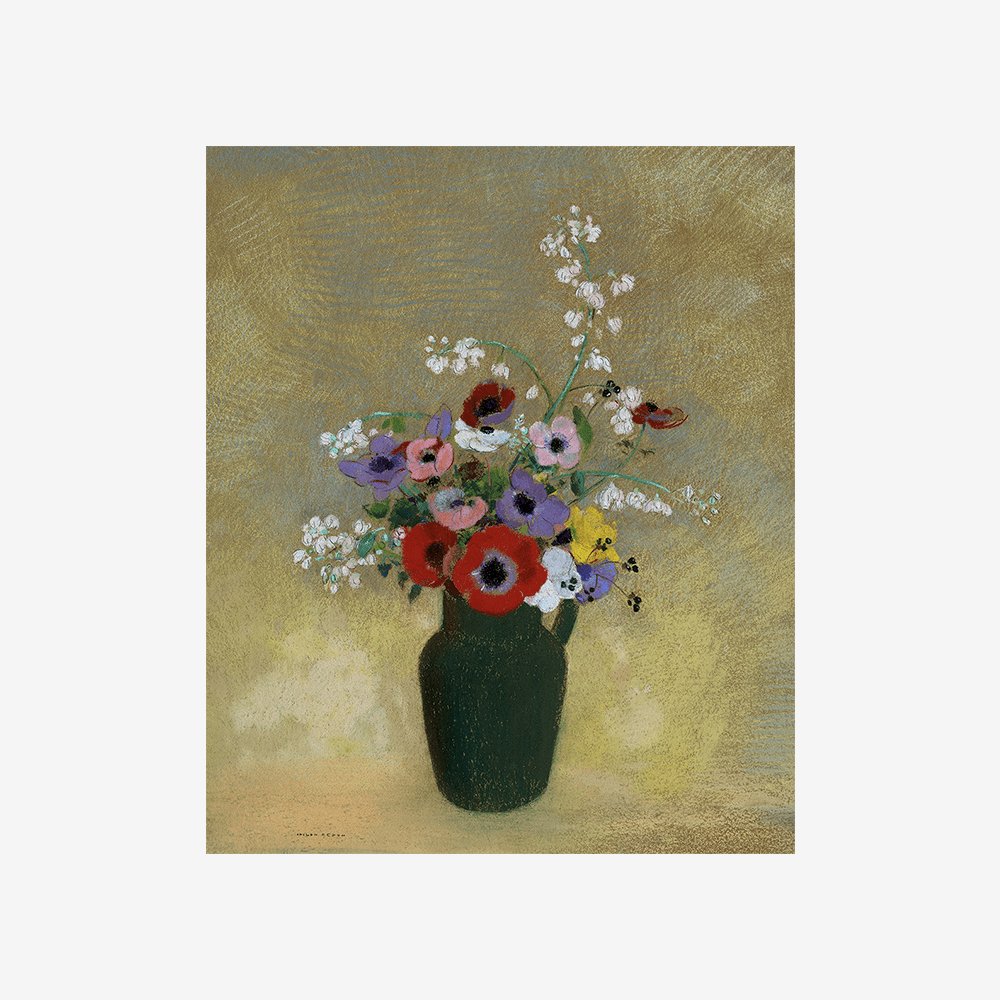 Large Green Vase with Mixed Flowers