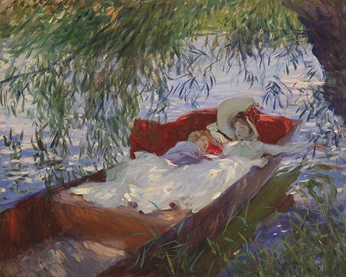Lady and Child Asleep in a Punt under the Willows
