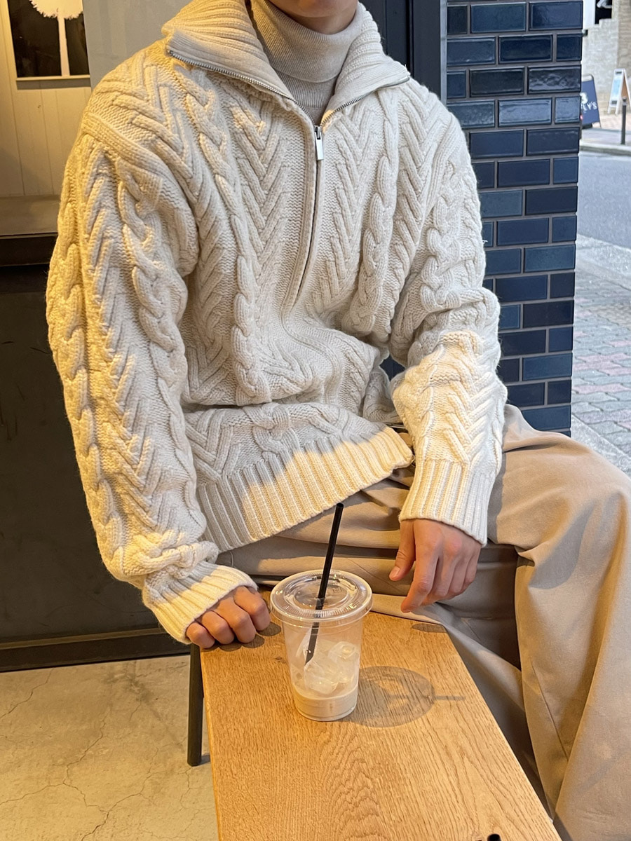 [Wool] Loft cable zip up cardigan (4color)