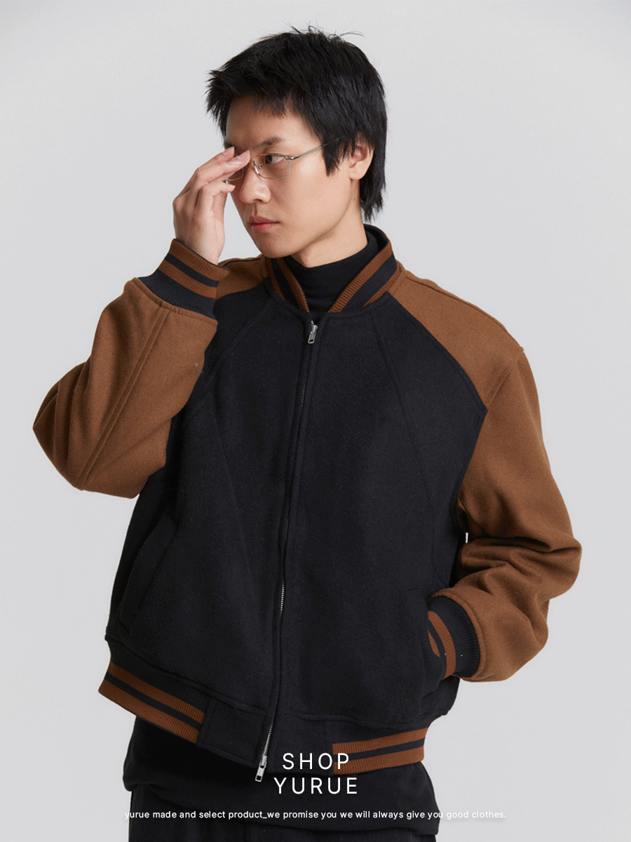 [Wool] ウール配色バーシティジャケット