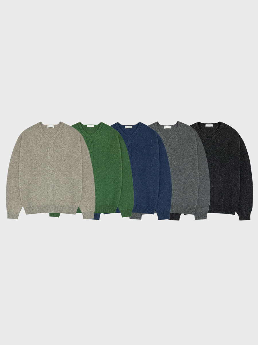 [Wool] Nelf cable v neck knit (5color)