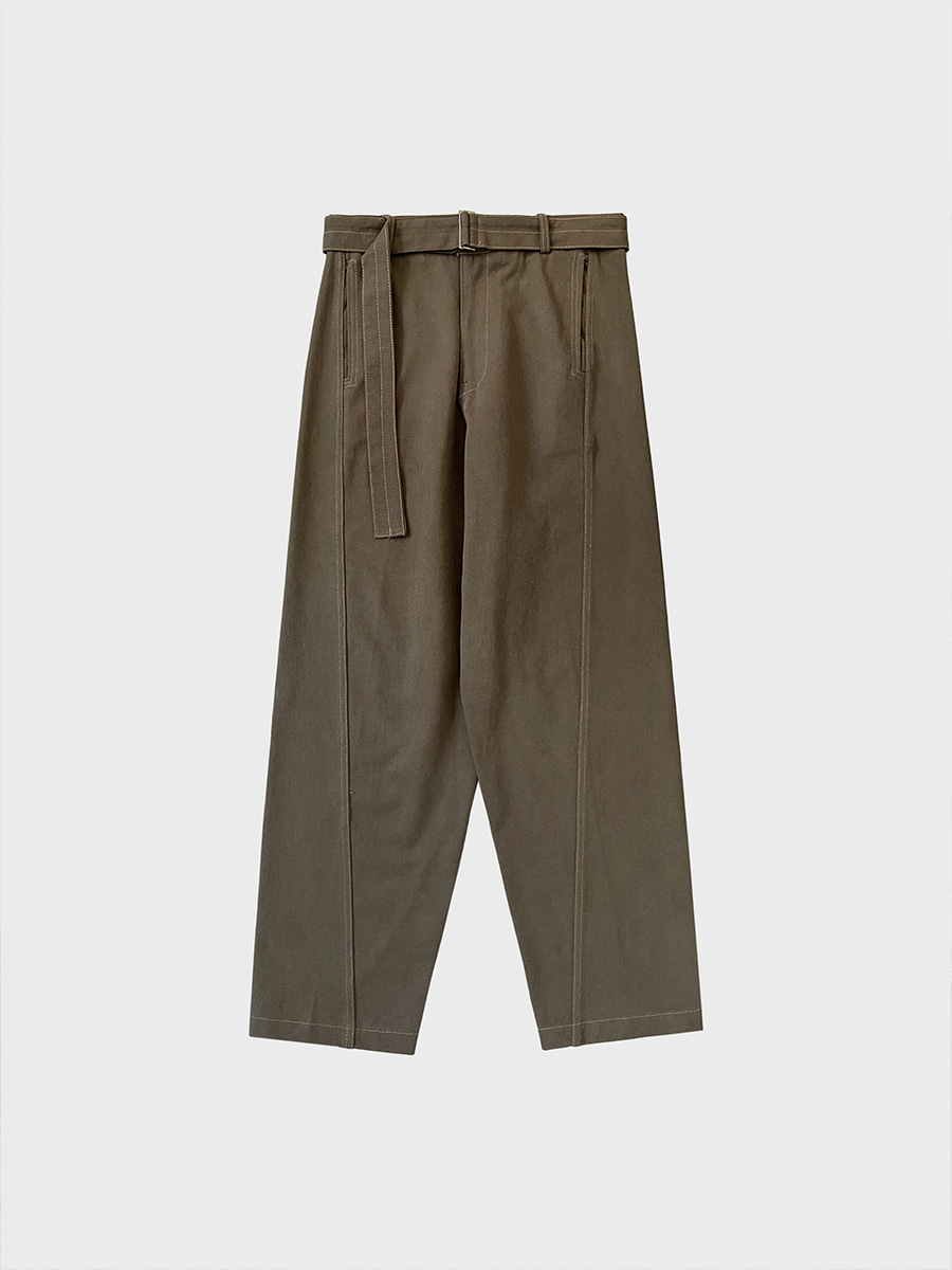 Male curved belt cotton pants (3color)