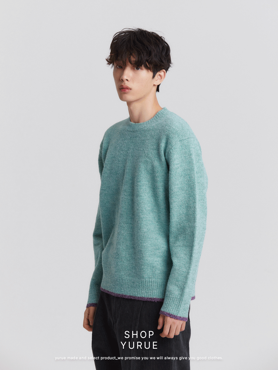 [Wool] ウール配色ラウンドセーター