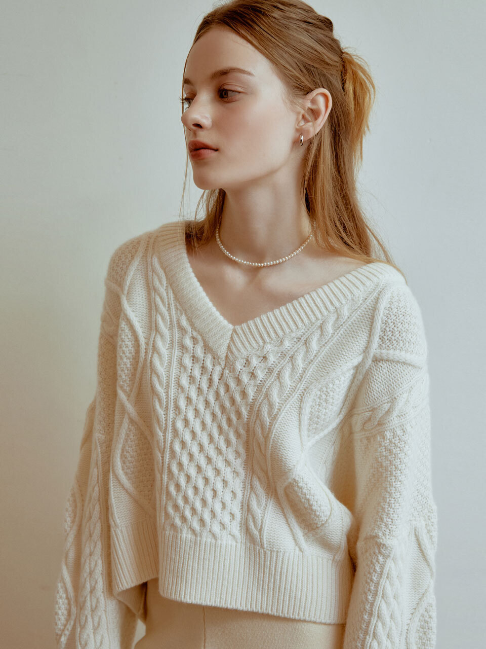 Cable crop wool knit (ivory)