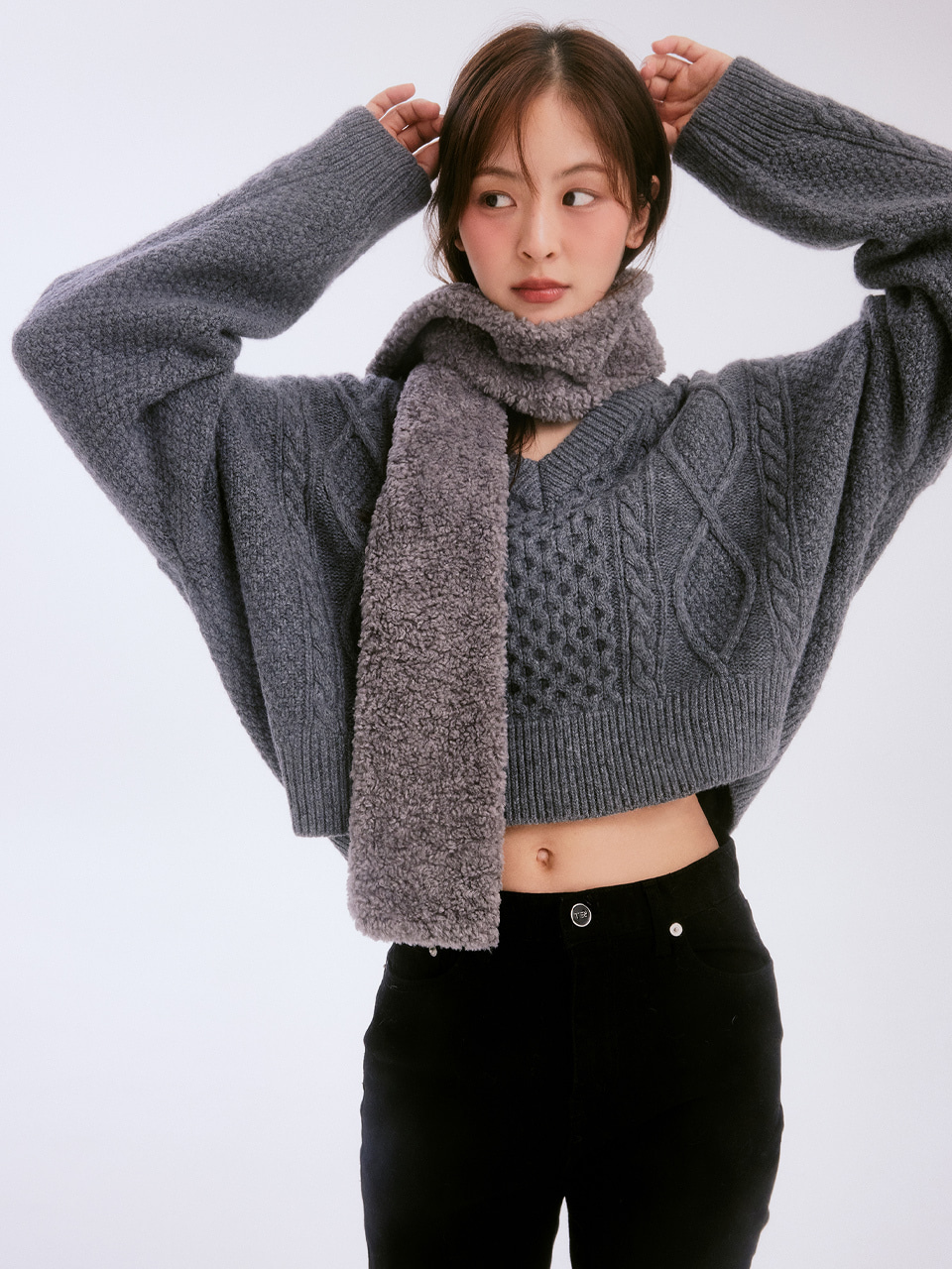 Cable crop wool knit (gray)