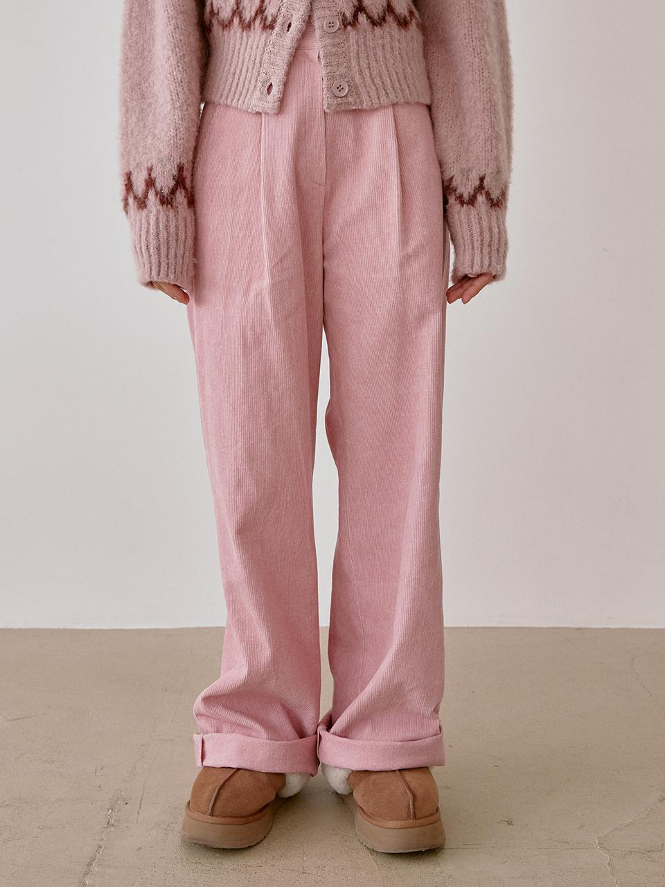 Corduroy pintuck pants (pink)