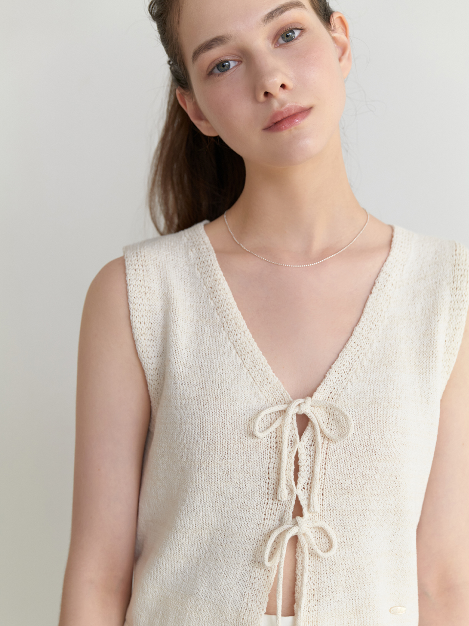 Linen ribbon knit vest (natural)