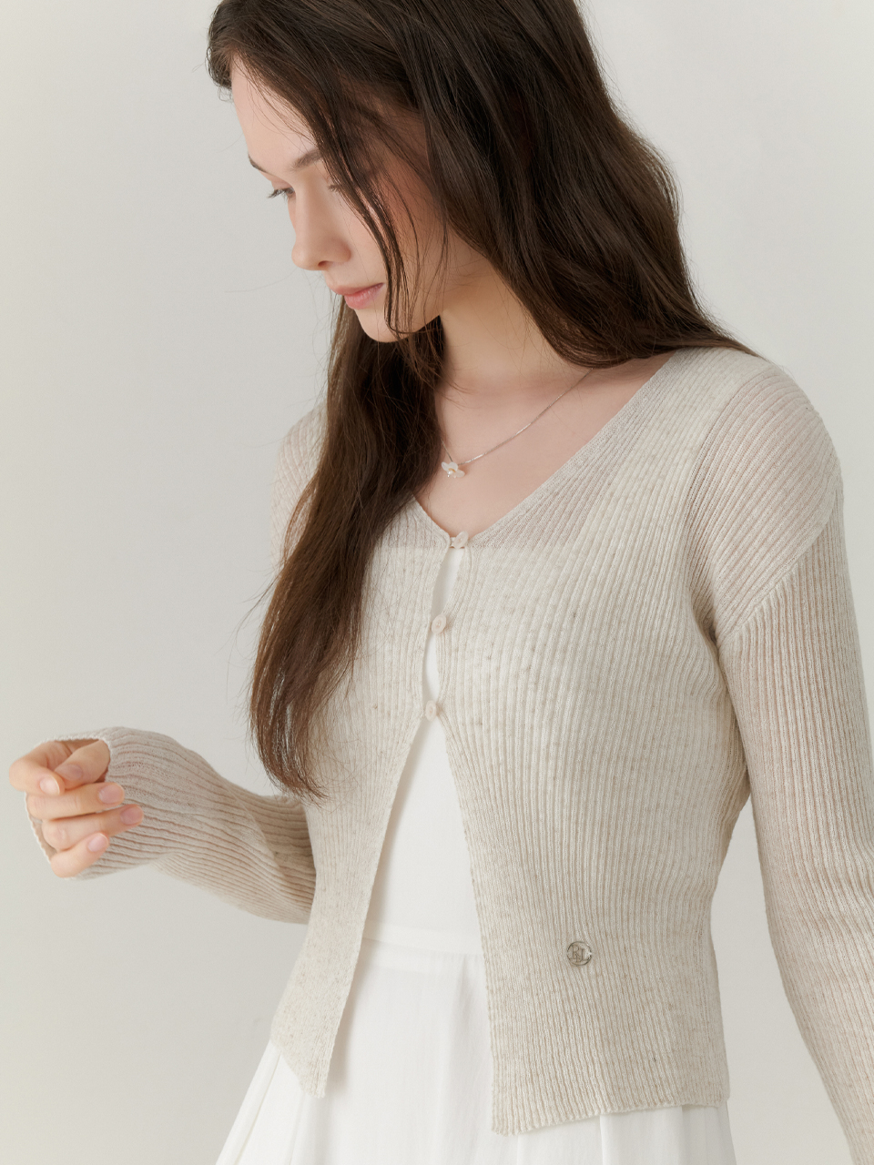 Linen 3 button cardigan (oat beige)