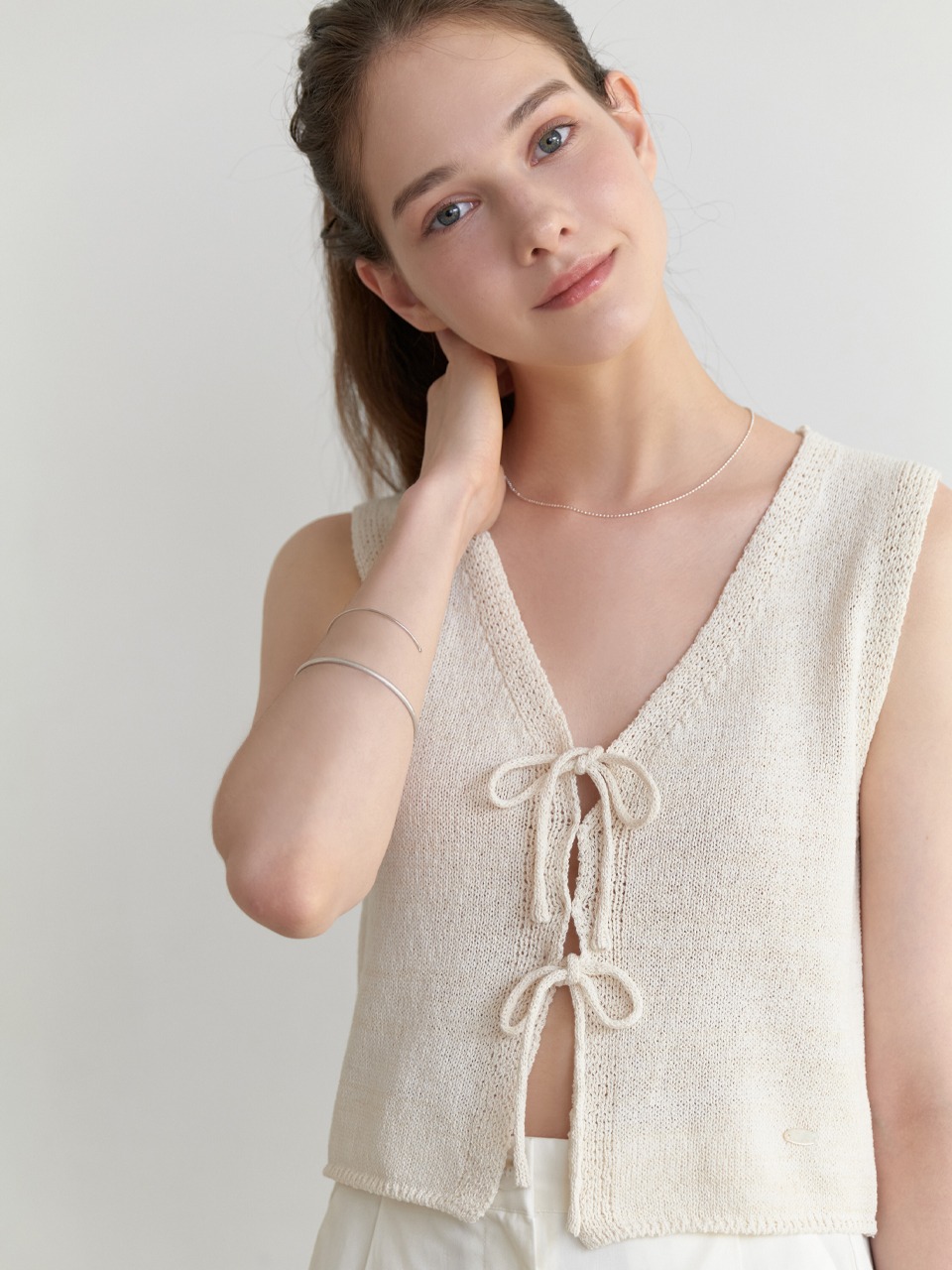 Linen ribbon knit vest (natural)