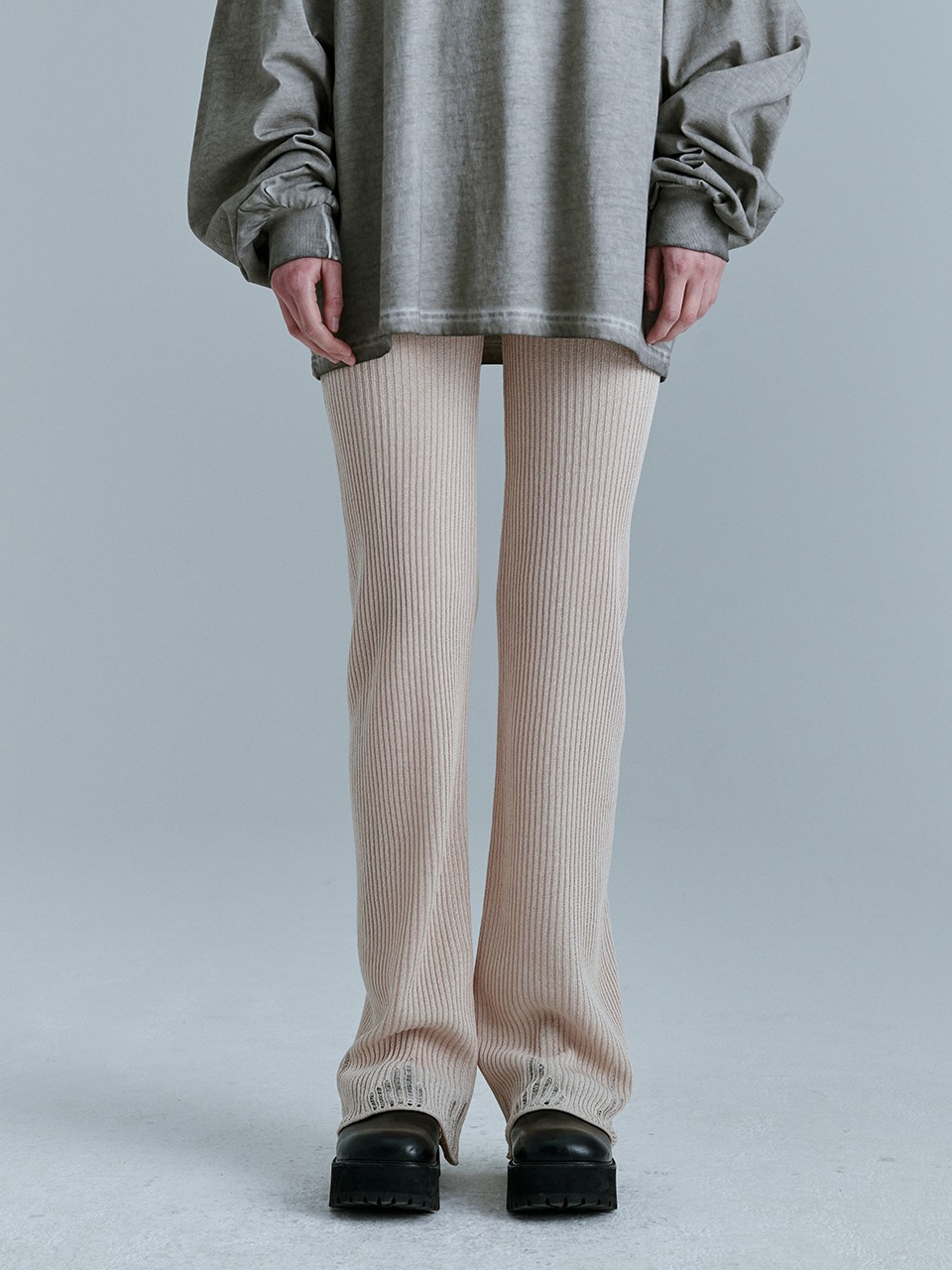 LAYERED KNIT PANTS_light beige