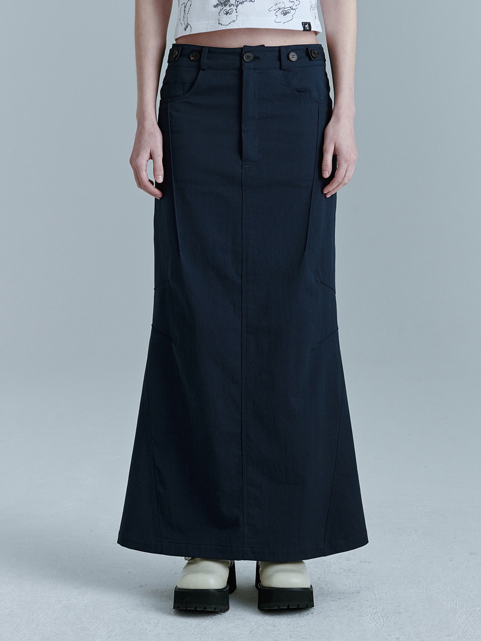 PINTUCK MAXI SKIRT_navy