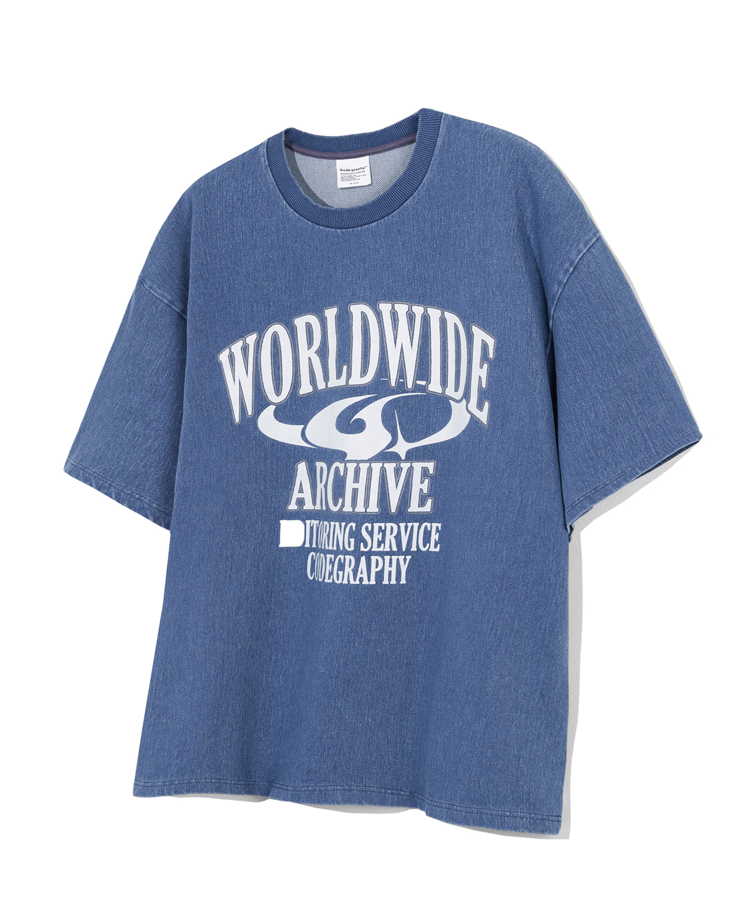 데님 월드와이드 ARC 로고 반소매 티셔츠_블루