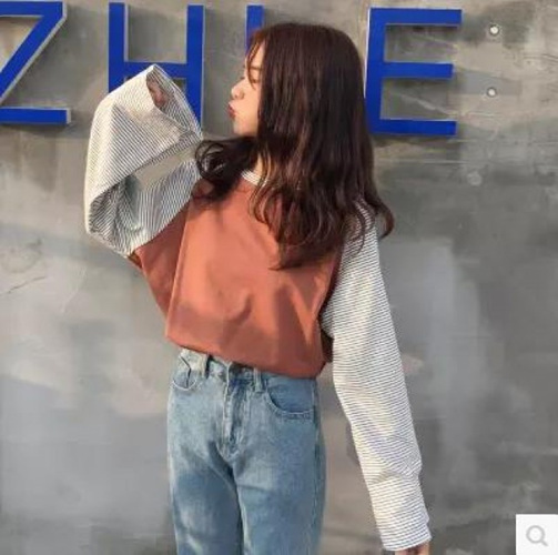 [해외] 2018 봄 신상품 체크 배색 여 스쿨 긴팔 셔츠