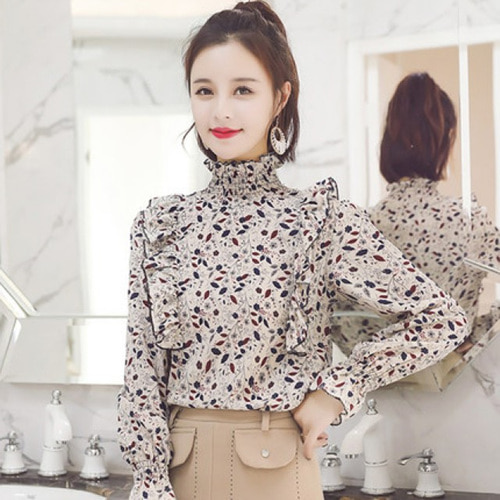 [해외] HOT신상 봄 여성 프릴날개 캐주얼티셔츠 꽃무늬 쉬폰 블라우스