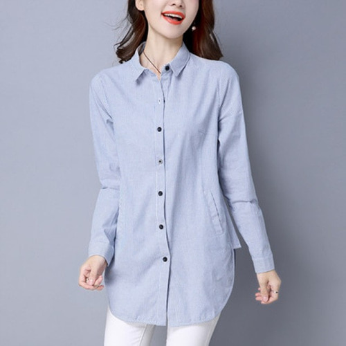 [해외] 신상 여성 셔츠 남방 자켓 줄무늬 긴소매 캐주얼 순면 롱