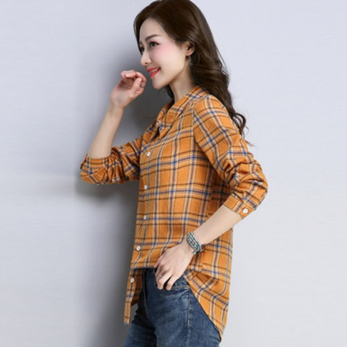 [해외] HOT신상 봄 여성 체크남방 배색 티셔츠 빅사이즈 캐주얼티셔츠