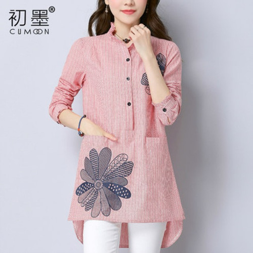 [해외] 신상 여성 남방 자켓 셔츠 스트라이프 꽃 줄무늬 로즈 캐주얼