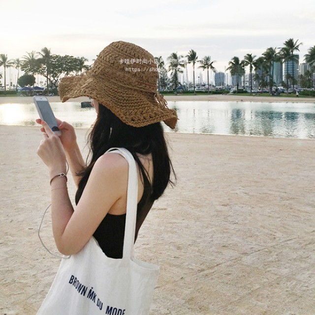[해외] TOP신상 패션 캐주얼 여름 여성 여행캡 자외선 차단 비치모자 밀짚모자