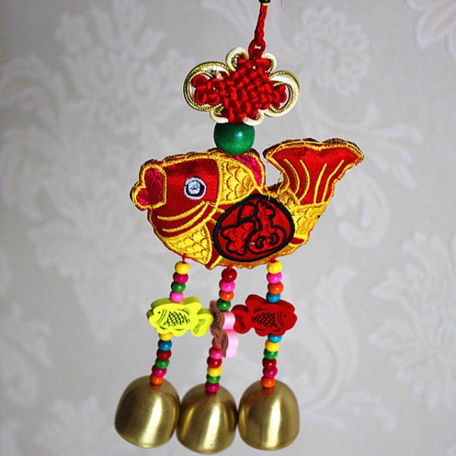 [해외] 패션 운남 소수민족 기념품 물고기 자수 구리방울(2개묶음 색상랜덤)