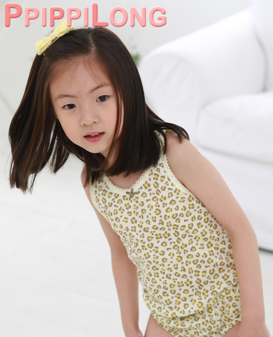 sw (삐삐롱)(석기시대YE런닝)위생적인 순면 노랑 호피무늬 여아동 패션 런닝