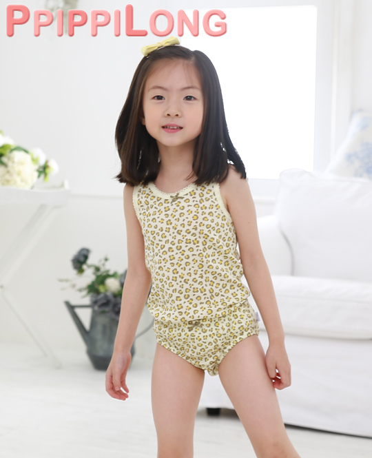 sw (삐삐롱)(석기시대YE삼각)위생적인 순면 노랑 호피무늬 여아동 패션 삼각팬티