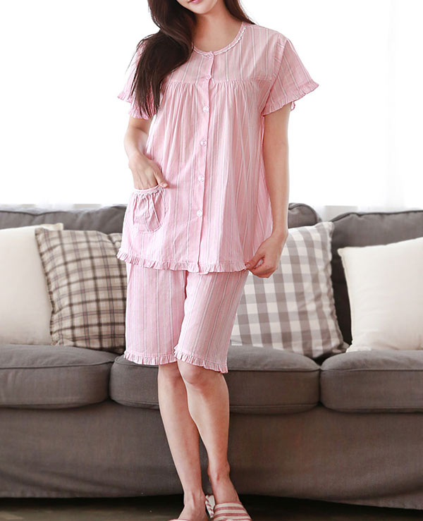 sw (코지이지)(wd9780)나염스트라이프 단추 여성 잠옷 상하세트