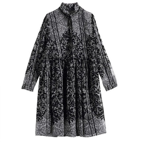 [해외] 2018 봄 복잡한 패턴 프린트 쉬폰 드레스