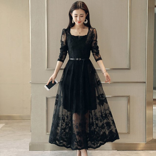 [해외] 2018 검은 망사 레이스 원피스 드레스