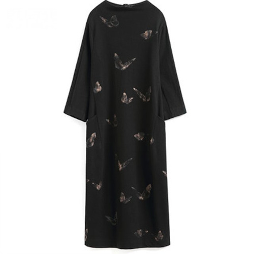 [해외] 2018 봄 패션 니트 검은색 나비 무늬 롱드레스
