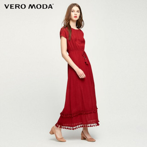 [해외] Vero Moda Drawstring Drawstring 프린지 장식 롱 드레스