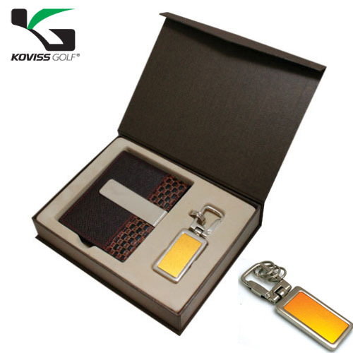 kov [P0000CMI] 당신의 명함과 카드를 폴리머니클립(검정+와인)에 보관하세요 + 고급메탈열쇠고리(오렌지) 세트!! 한국 정서에 맞는 고급 한지 케이스로 구성된 지갑세트입니다~ GS7459