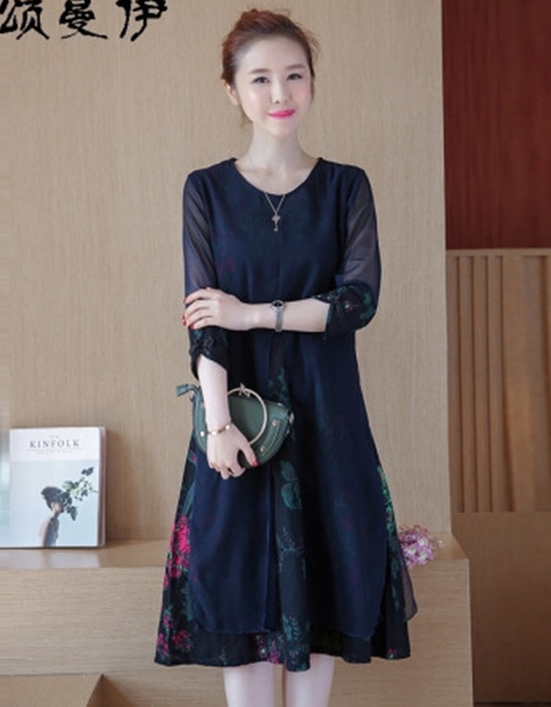 [해외] 복고풍 긴 섹션 프린팅 치파오 여성 드레스
