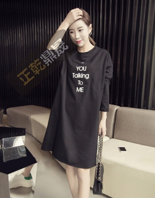 [해외] 블랙면 긴 소매 T 셔츠 프린트 드레스 셔츠