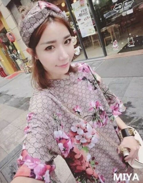 [해외] 봄 여름 핑크 꽃 프린트 느슨한 T 셔츠 드레스
