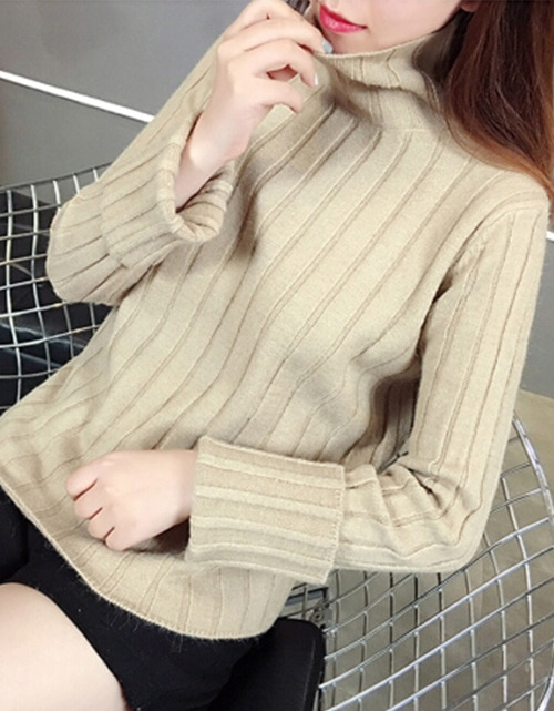 [해외] 2018 새 봄 패션 단색 직선 하이 칼라 스웨터
