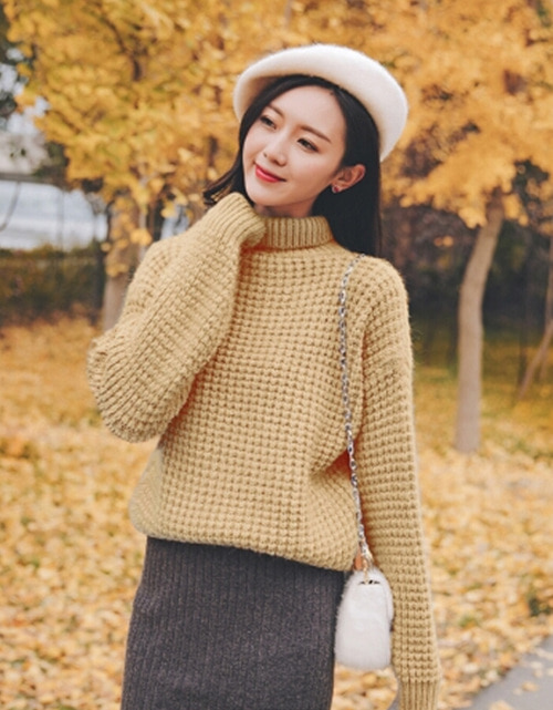 [해외] 슬림 짧은 스웨터 단색의 풀오버 스웨터