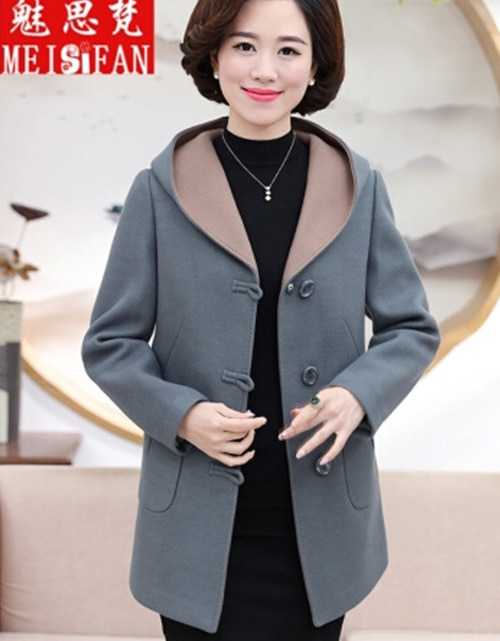 [해외] 빅사이즈 중년 여성 긴 소매 모직 재킷
