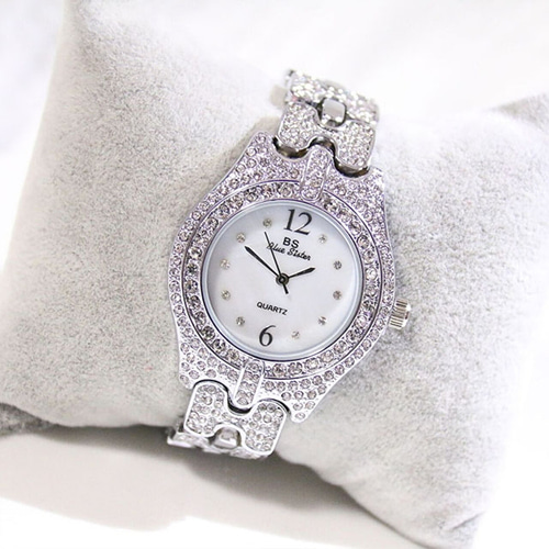 [해외] 큐빅 패션 여성 실버 스틸 손목 시계 OC