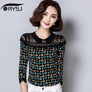 [해외]직구 RYSJ 여성 꽃무늬 시스루 블라우스 셔츠