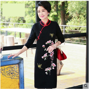 [해외] NEW봄신상 중년여성원피스 중국풍 자수원피스 빅사이즈 하프기장