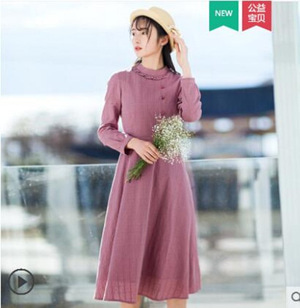 [해외] 여성스러운 연꽂 봄 드레스 원피스 지퍼드레스