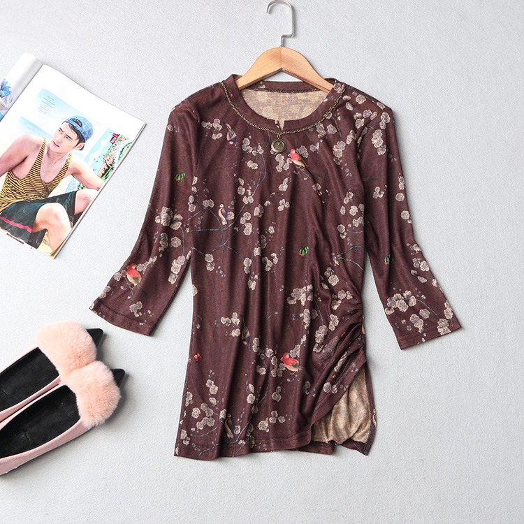 [해외] HOT신상 여성 라운드넥 7부소매 티셔츠 꽃무늬티셔츠
