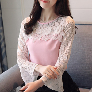 [해외] HOT신상 여성 쉬폰레이스 블라우스 나팔소매 티셔츠
