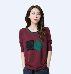 [해외] HOT신상 봄 여성 민족풍 캐주얼 티셔츠 루즈핏 배색티셔츠
