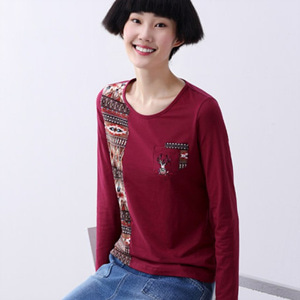 [해외] HOT신상 봄 여성 배색 티셔츠 패션 티셔츠